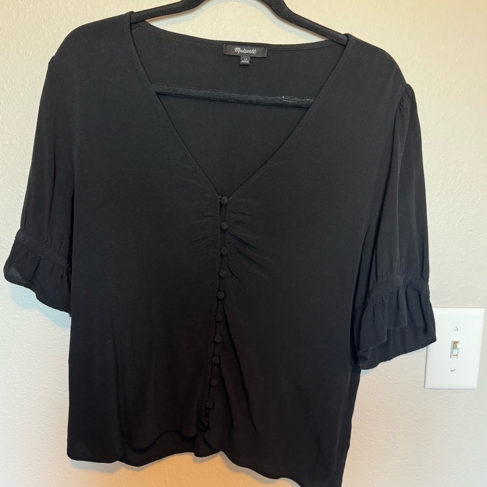 Madewell Brand Black V-Neck Button Down Blouse Size 12